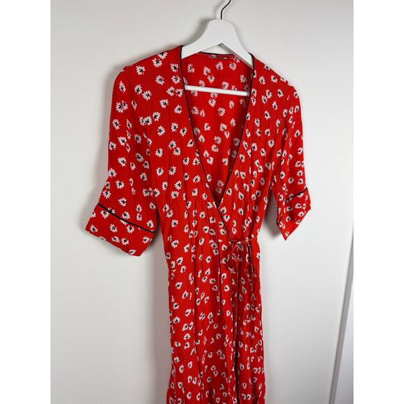 Ganni Silvery Crepe Floral Wrap Dress Size 38 - Picture 2 of 9